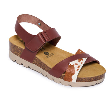Plakton Platform Wedge Sandal – Camellia Cow Pony Print Cognac